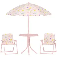 AIYAPLAY Set de Mobilier de Grădină din 4 Piese cu Masă, Scaune și Umbrelă de Soare Reglabilă, 50xΦ49,5 cm, Roz | Aosom Romania