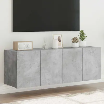 vidaXL Comode TV de perete cu lumini LED 2 buc. gri beton 60x35x41 cm