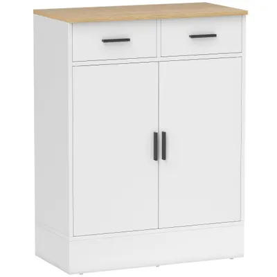HOMCOM Bufet Modern 2 Sertare și Dulap cu 2 Uși, Raft Interior Reglabil, Alb și Lemn | Aosom Romania