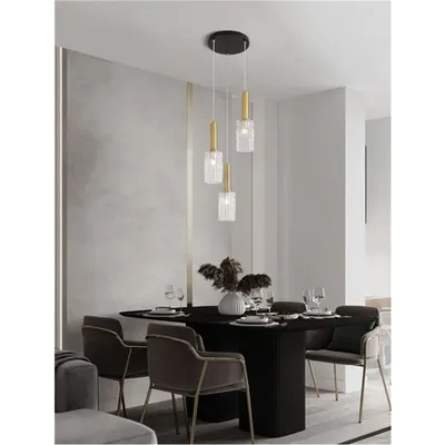 Lampa suspendata CERTA Alama aurie & Negru Metal Clear Structured Sticla LED E27 3x12W 230V Fara bec IP20