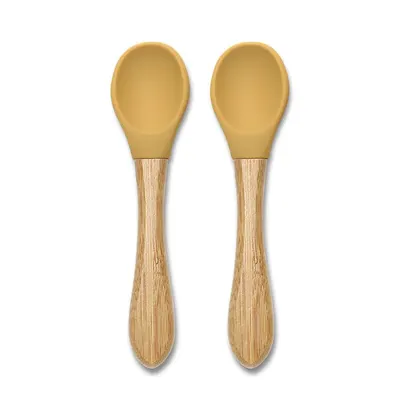 Set 2 linguri de silicon cu bambus Lorelli Natural Galben