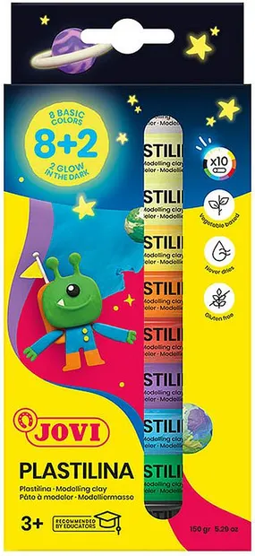 Plastilină Jovi - 8 culori x 15 g, 2 luminoase