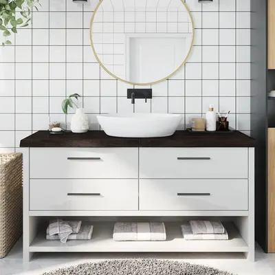 vidaXL Blat de baie, maro închis, 160x60x(2-6) cm, lemn masiv tratat