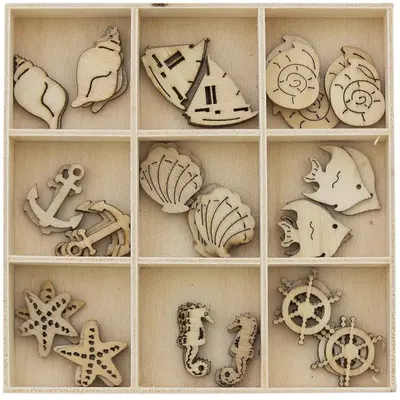 Set de figurine din lemn Galeria Papieru - Sea, 45 bucăți