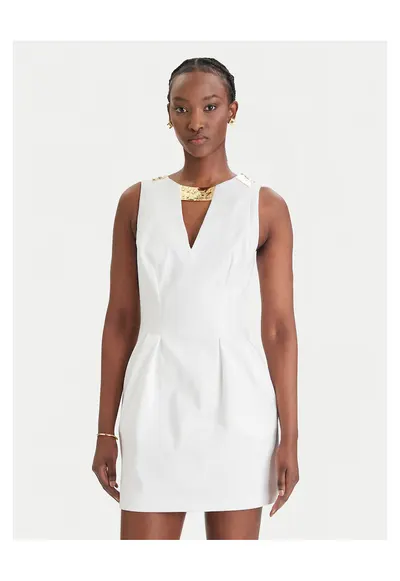 Rochie cocktail - bumbac - alb - fermoar - Alb