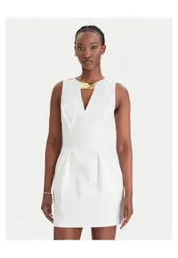 Rochie cocktail - bumbac - alb - fermoar - Alb
