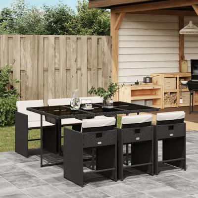 Gossi set mobilier de gradina cu perne, 7 piese, negru, poliratan