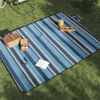 Gossi patura picnic pliabila, dungi albastre alb, 200x150 cm catifea