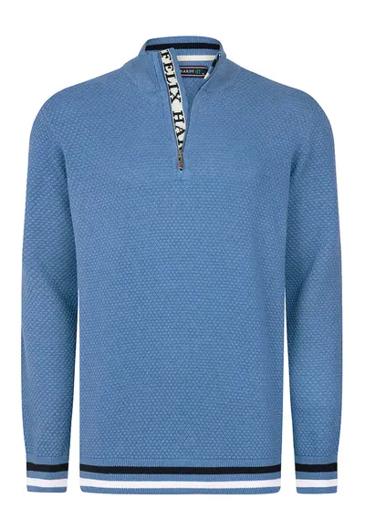 Pulover cu accente in dungi - Alb/Albastru pastel/Negru