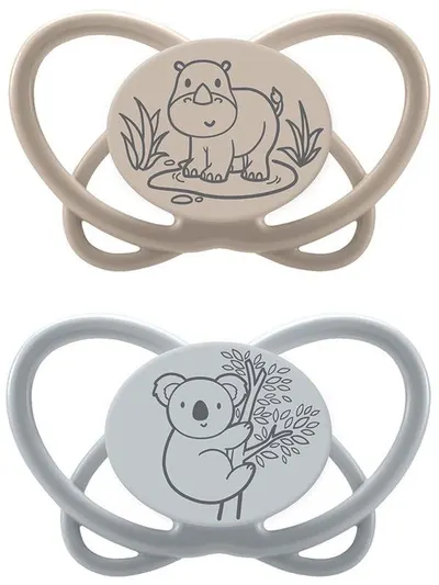 Suzete din silicon NIP Green - Hippo și koala, 0-6 luni, 2 bucăți