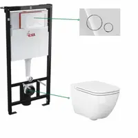 Set vas wc suspendat rimless, Cersanit, Caspia New si rezervor wc incastrat Alcaplast cu clapeta crom lucios, Cersanit Opti B2
