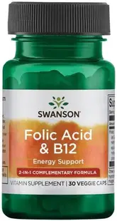 Folic Acid & B12, 30 capsule vegetale, Swanson