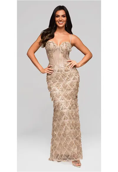 Rochie de seara Maxi LARICA LA-OM-DLR204 - Auriu