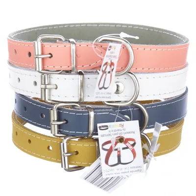Zgarda din piele, mix color, pentru caini de talie medie, 2 cm x 45 cm