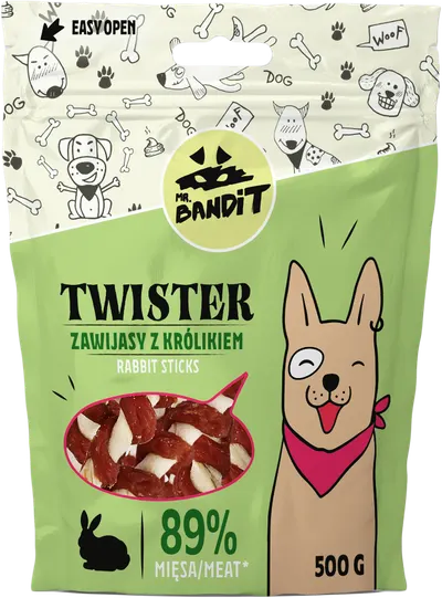 Recompense pentru caini Mr. Bandit TWISTER,iepure, 500g