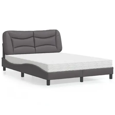 vidaXL Pat cu saltea, Hvar, gri, 120x200 cm, piele ecologică