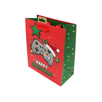 Pungă de cadou, din hârtie, colecția Clairefontaine de la Eurowrap, 25x21,5 cm, burduf de 10 cm, Gaming