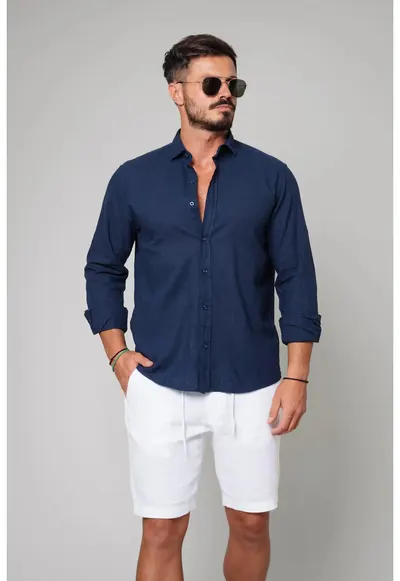 Camasa dIn 100% In Premium Navy 21030 - Bleumarin