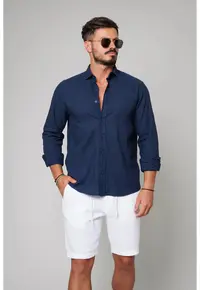 Camasa dIn 100% In Premium Navy 21030 - Bleumarin