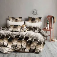 Lenjerie pat dublu bumbac satinat - 3 Bucati 219 Lei - Crem Maro abstract