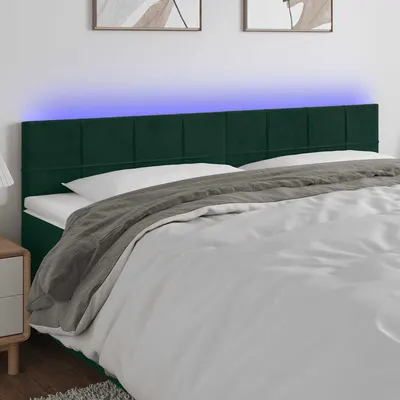 vidaXL Tăblie de pat cu LED, verde închis, 160x5x78/88 cm, catifea