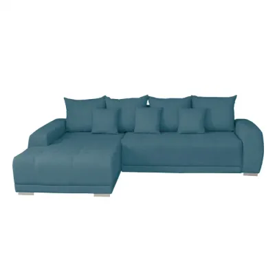 Coltar MARIBO L extensibil, cu arcuri si lada depozitare, colt stanga, turcoaz, 282x205x92 cm