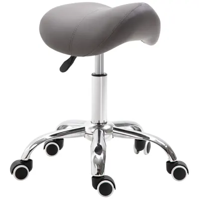 HOMCOM Scaun de lucru cu sa si roti, cu Inaltime reglabila pentru Saloane de coafor si Tatuaj, 52x53x49-61cm Gri | Aosom Romania
