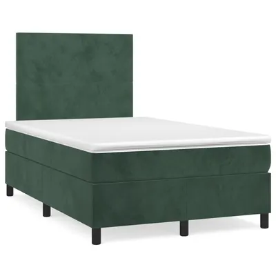 Gossi pat box spring cu saltea, verde inchis, 120x190 cm, catifea