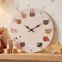 Ceas de perete pentru camera copilului, 33 cm, mdf, model pisicuțe roz