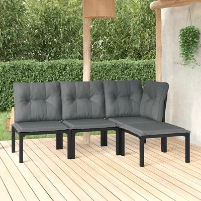 Gossi set mobilier de gradina, 4 piese, negru si gri, poliratan