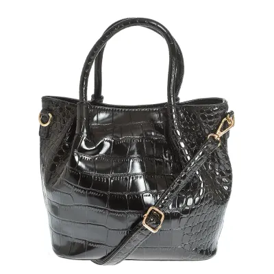 Geanta neagra de umar cu model animal print si manere fixe