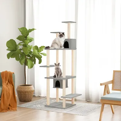 vidaXL Ansamblu de pisici, stâlpi din funie sisal, gri deschis, 176 cm