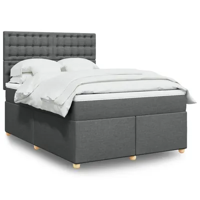 Gossi pat box spring cu saltea, gri inchis, 140x200 cm, textil