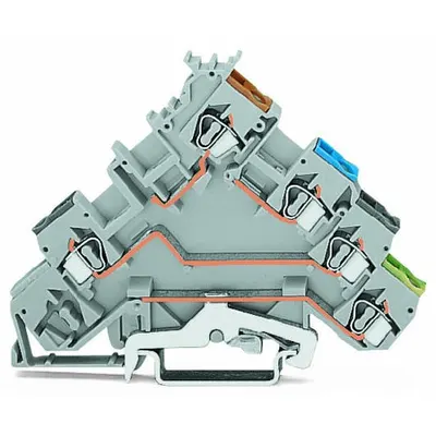 4-conductor sensor terminal block; with ground contact; with colored conductor entries; 2.5 mm²; CAGE CLAMP®; 2,50 mm²; gray