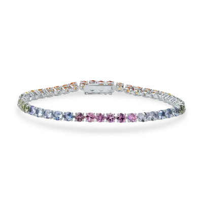Bratara tennis din aur alb cu safire multicolore de 8.84ct