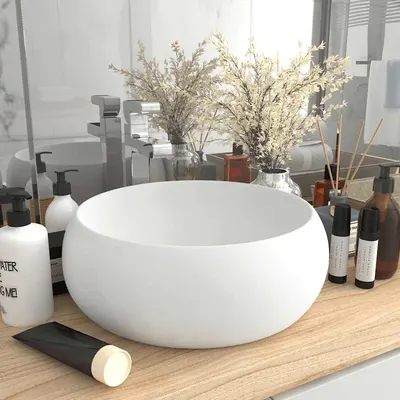 vidaXL Chiuvetă de baie lux alb mat 40x15 cm ceramică rotund