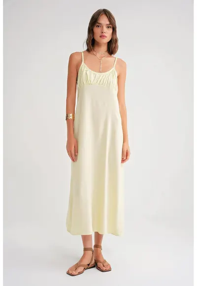 Rochie maxi galben - textil - cu bretele subtiri