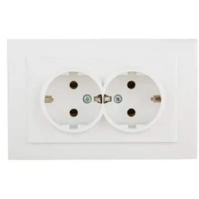 Priza Schuko Dubla ST Mina Ovivo OV00441, 10A, 250V, IP20, Natural alb