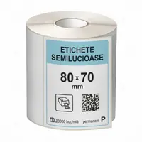 Rola etichete autoadezive semilucioase 80x70 mm, adeziv permanent, 3000 etichete rola