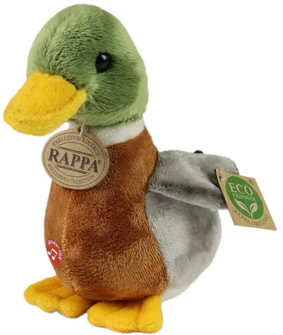 Jucărie de pluș Rappa Prieteni eco - Rață cu cap verde și sunet, 22 cm