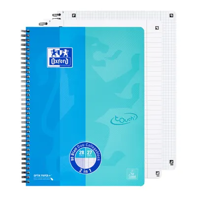 Caiet cu spira A4+, 80file, Oxford Touch Duo, dictando+matematica, albastru/aqua