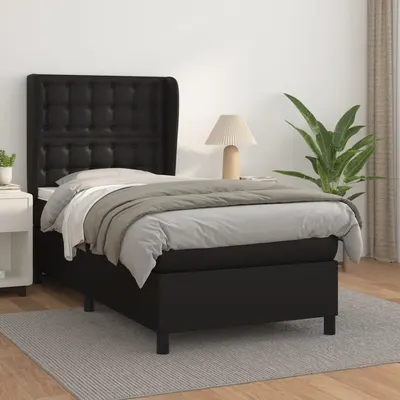 vidaXL Pat box spring cu saltea, negru, 90x190 cm, piele ecologică