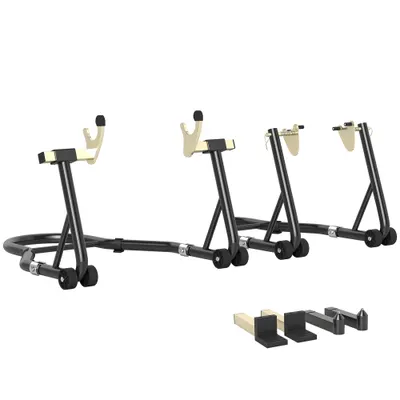 HOMCOM Cric roata din fata spate incarcare 390 kg cric atelier motocicleta brat reglabil din otel, furca in forma de U + L negru | Aosom Romania