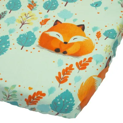 Cearceaf cu banda elastica pentru pat copii Kerstin Forest Foxes, din 100 bumbac, pentru saltea 90 x 50 cm