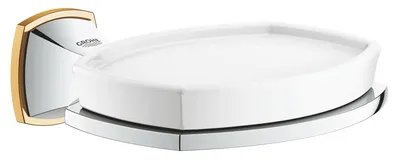 Savoniera Grohe, Grandera dish incl. holder, montare pe perete, fixare ascunsa, ceramic/metal, crom/auriu