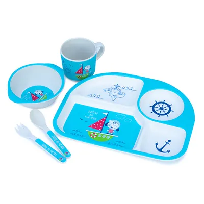Set de Masa Alb si Albastru cu Ancora pentru Copii din 5 Piese - Nurio