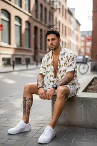 Compleu de vara camasa imprimeu + pantaloni 12826 K5-3