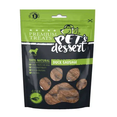PET'S DESSERT Sausage, XS-XL, Rață, punguță recompense fără cereale câini, 80g