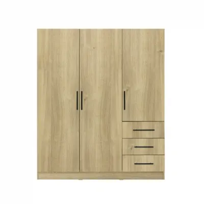 Dulap LEON cu sistem soft close, 3 usi si 3 sertare, stejar Belfast, 150x45x180 cm
