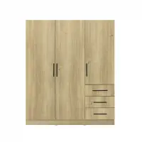 Dulap LEON cu sistem soft close, 3 usi si 3 sertare, stejar Belfast, 150x45x180 cm
